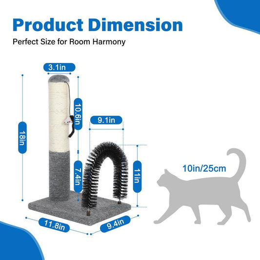 18 In. Cat Scratching Post Pad with Cat Self Groomer,Cat Scratcher with Cat Brush and Activity Dangling Ball