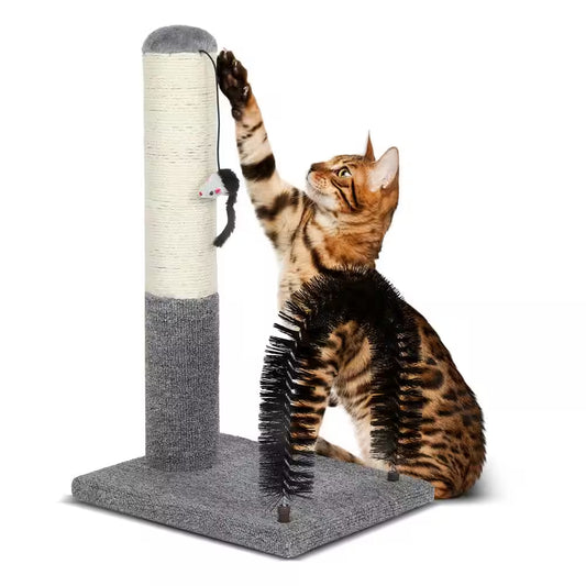 18 In. Cat Scratching Post Pad with Cat Self Groomer,Cat Scratcher with Cat Brush and Activity Dangling Ball