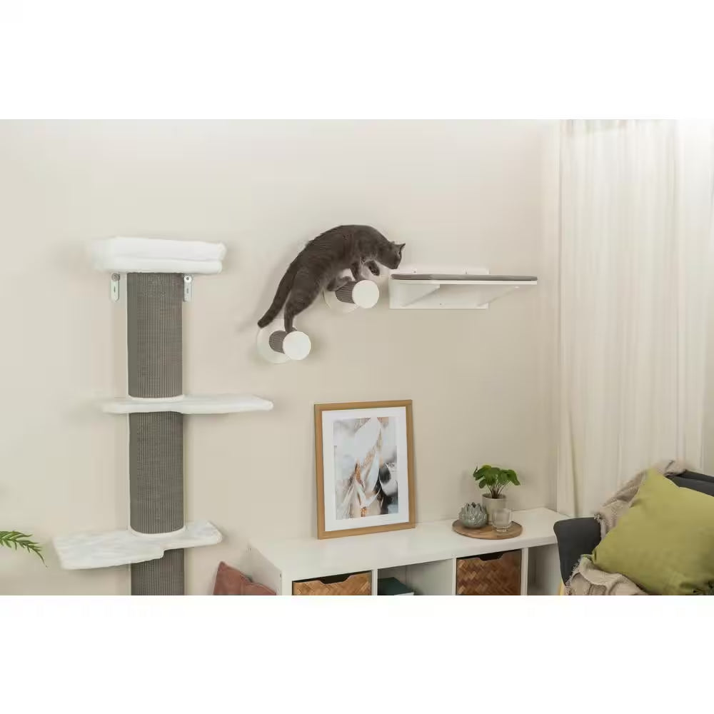 3-Pieces Wall Mount Climbing Steps, Cat Scratching Posts, Jumping Platform, Perches in Gray/White (Set 3)