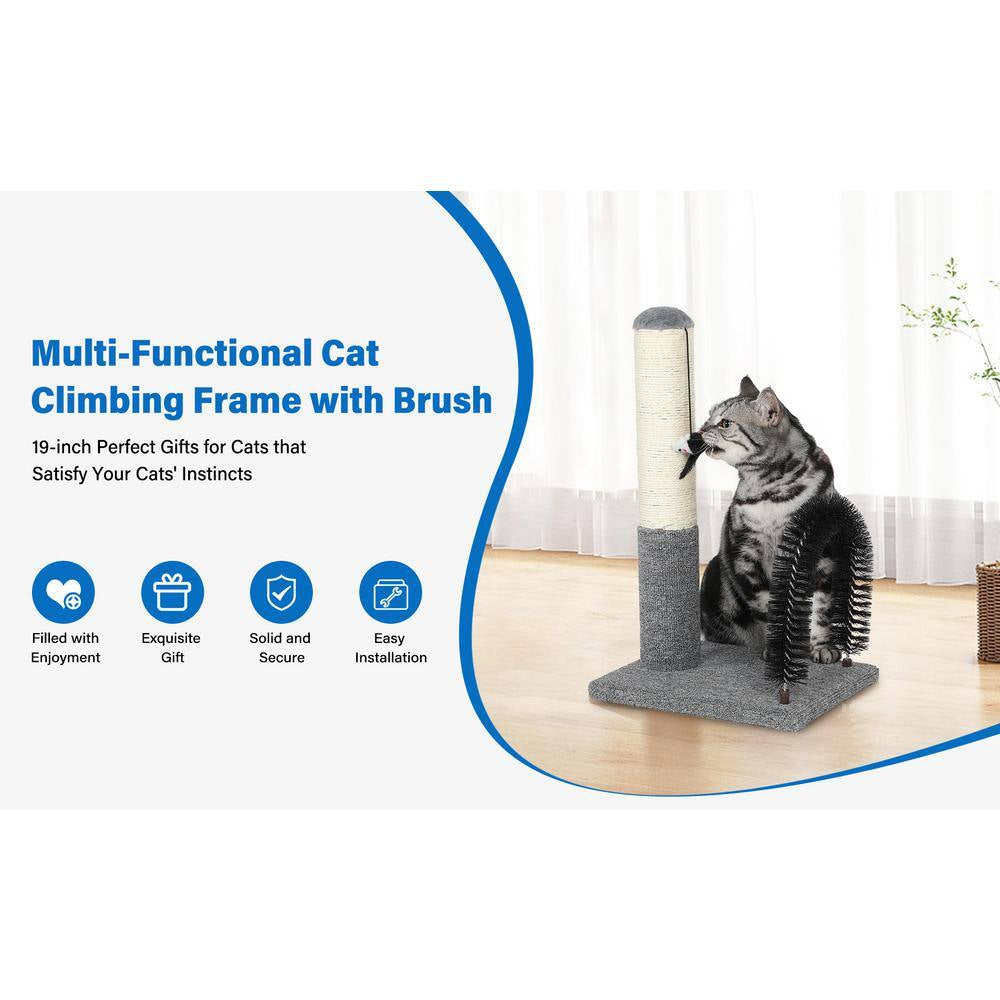 18 In. Cat Scratching Post Pad with Cat Self Groomer,Cat Scratcher with Cat Brush and Activity Dangling Ball