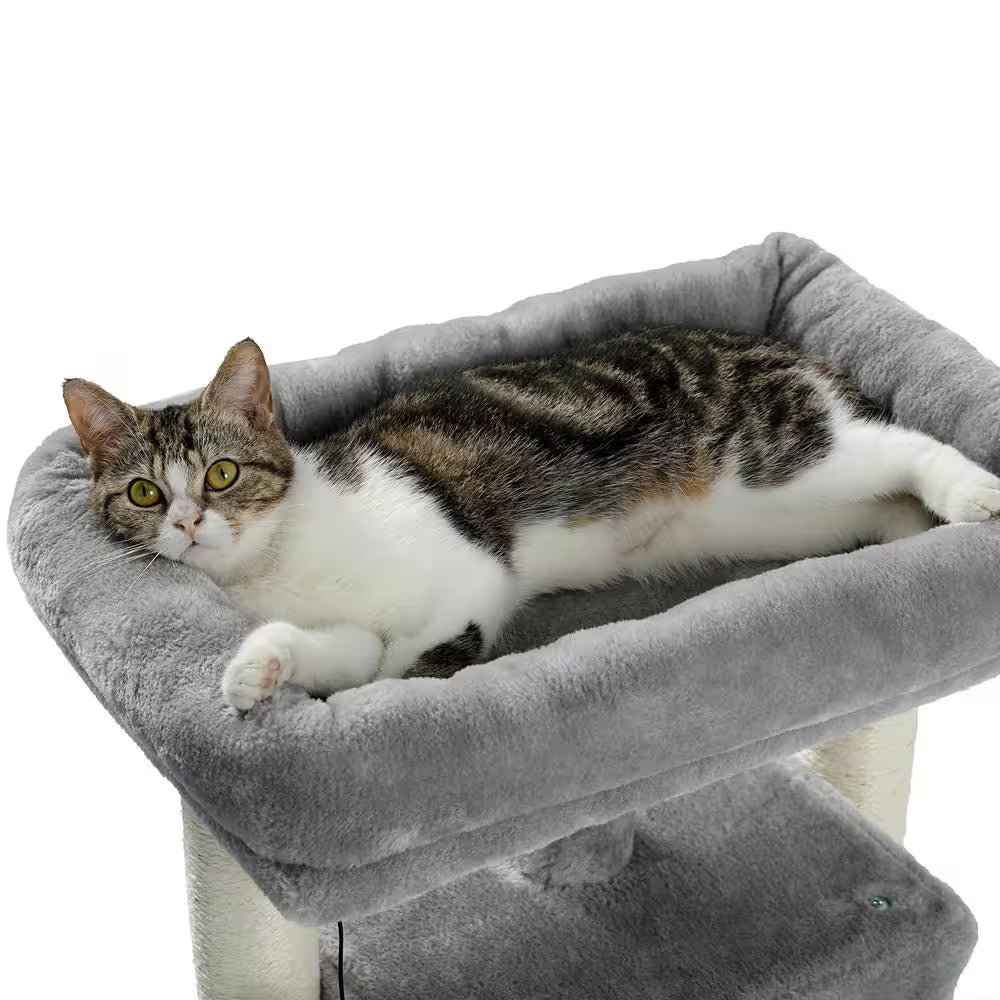 Small Cat Tree for Indoor Cats Polyester Plush Cat Tower with Beige Condos, Spacious Perch, Scratching Sisal Posts