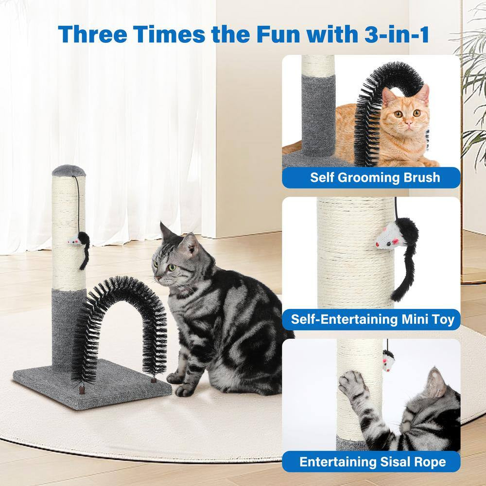 18 In. Cat Scratching Post Pad with Cat Self Groomer,Cat Scratcher with Cat Brush and Activity Dangling Ball