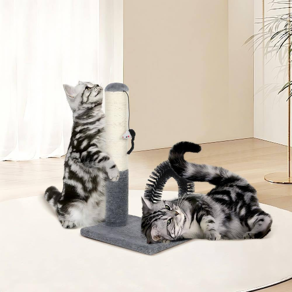 18 In. Cat Scratching Post Pad with Cat Self Groomer,Cat Scratcher with Cat Brush and Activity Dangling Ball