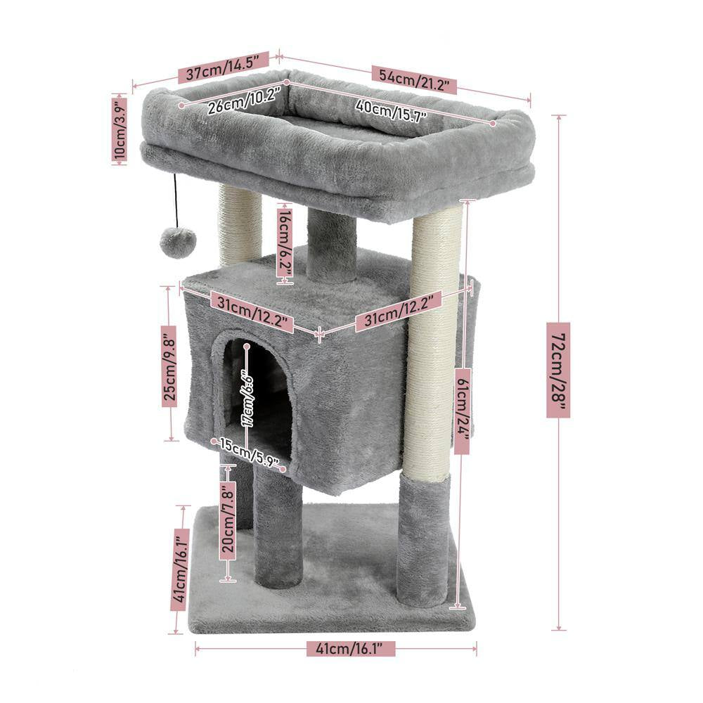 Small Cat Tree for Indoor Cats Polyester Plush Cat Tower with Beige Condos, Spacious Perch, Scratching Sisal Posts