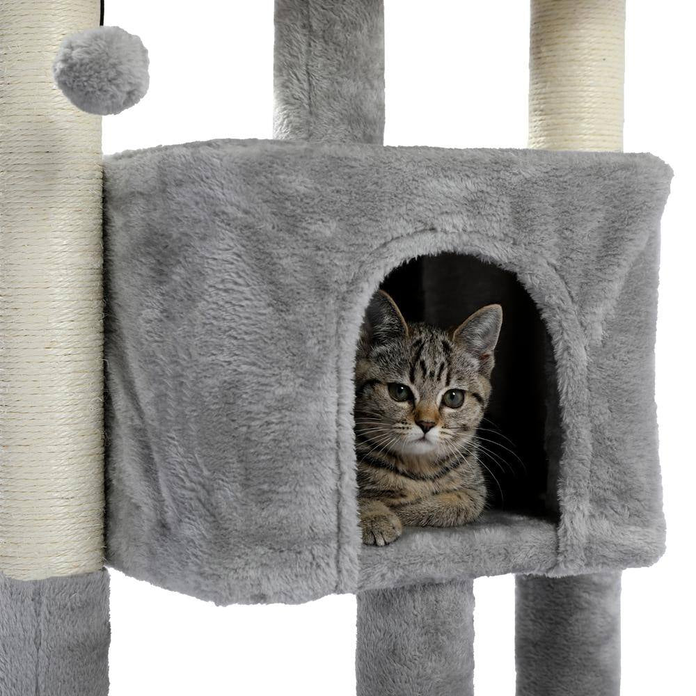 Small Cat Tree for Indoor Cats Polyester Plush Cat Tower with Beige Condos, Spacious Perch, Scratching Sisal Posts