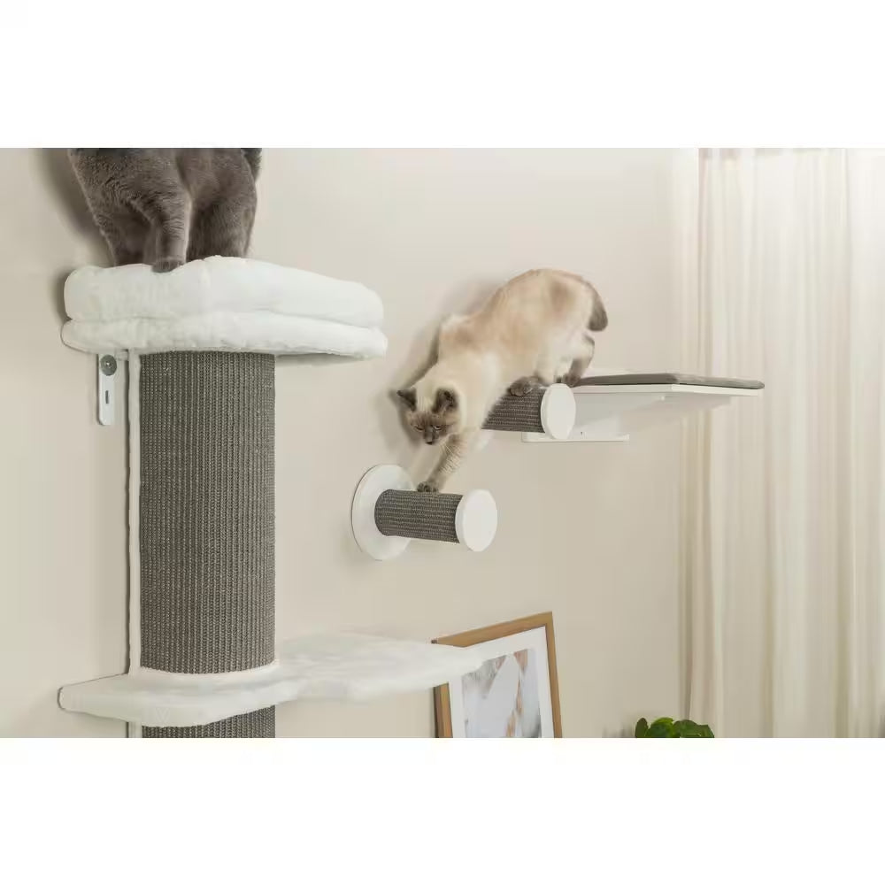 3-Pieces Wall Mount Climbing Steps, Cat Scratching Posts, Jumping Platform, Perches in Gray/White (Set 3)