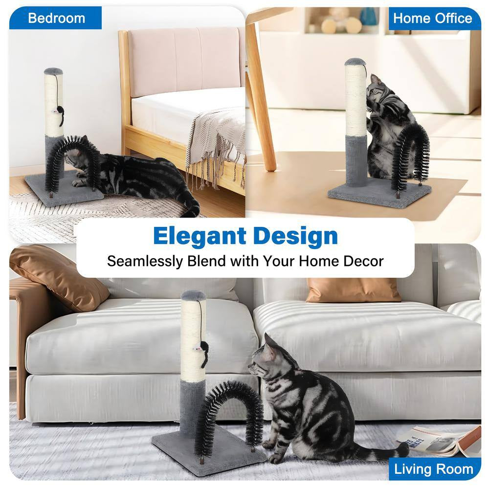18 In. Cat Scratching Post Pad with Cat Self Groomer,Cat Scratcher with Cat Brush and Activity Dangling Ball